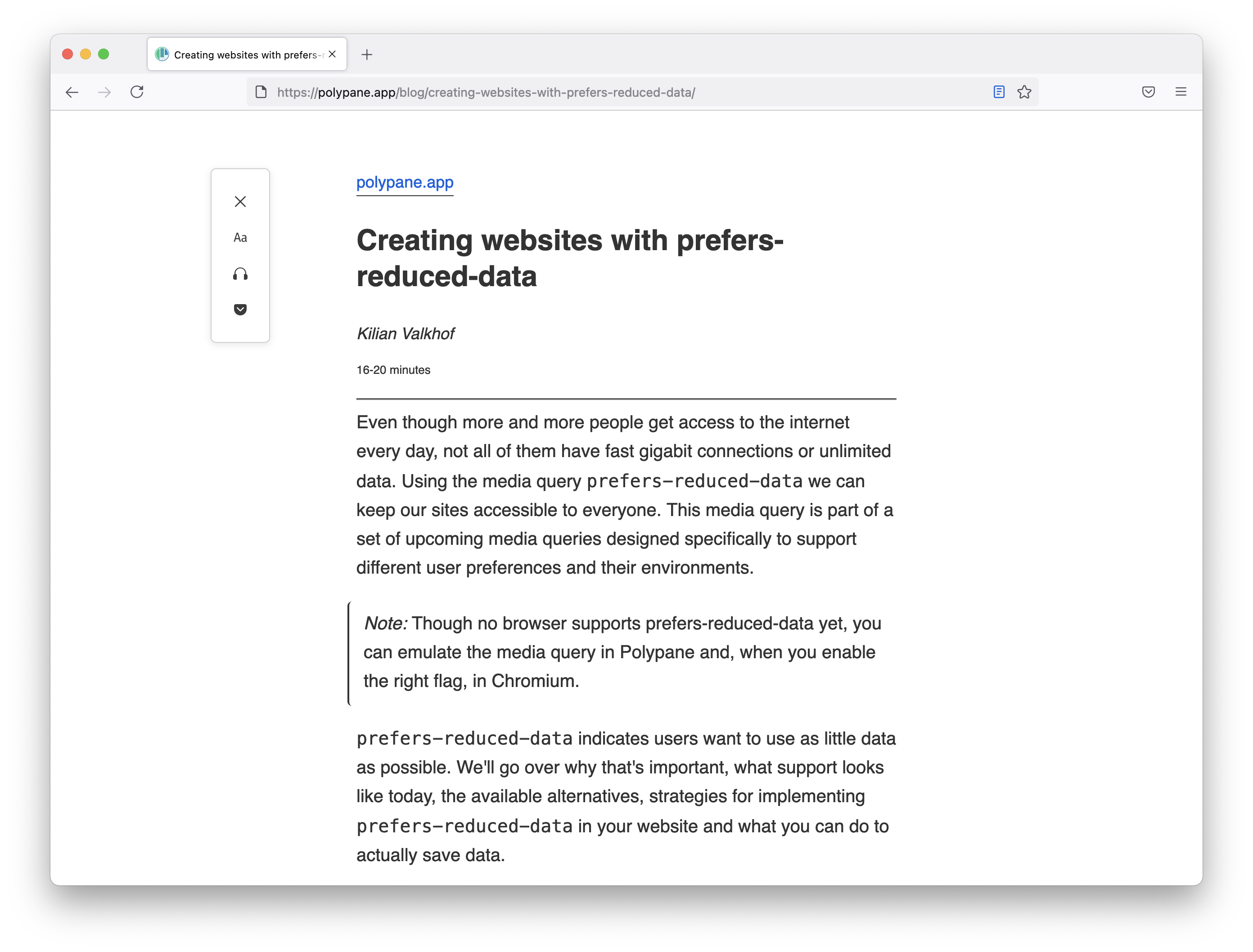 An article shown in a browsers reader mode