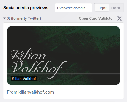 Twitter preview with a button for the card validator